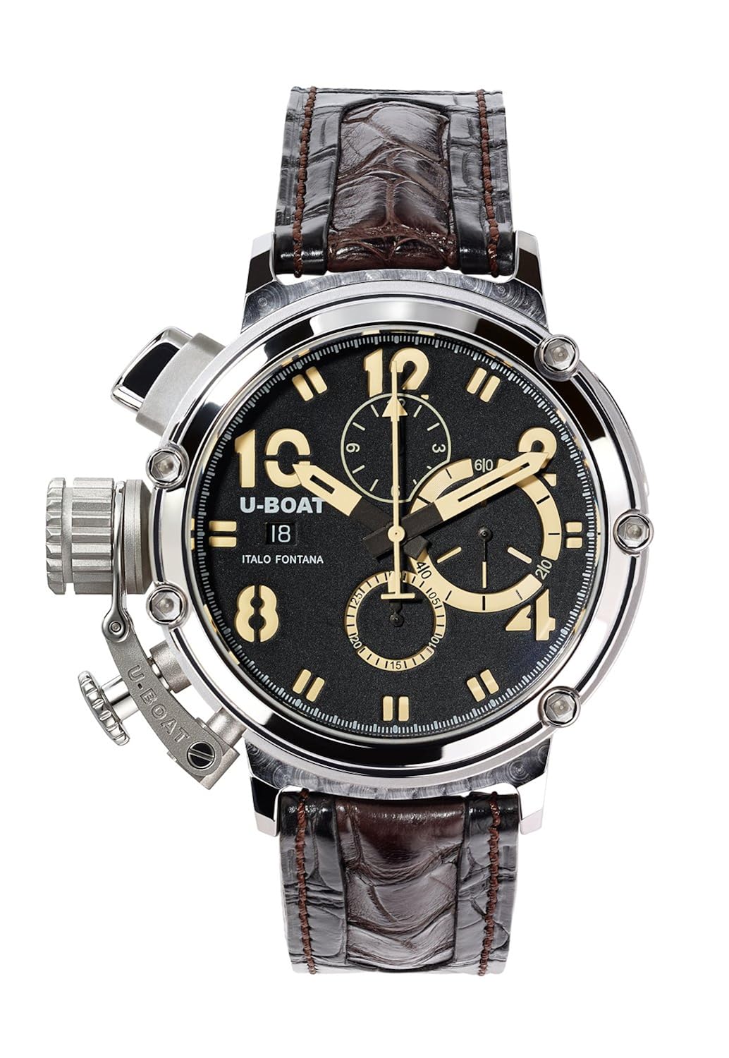 u-boat chimera 48 mm 男式自动手表,黑色表盘计时显示和黑色表带